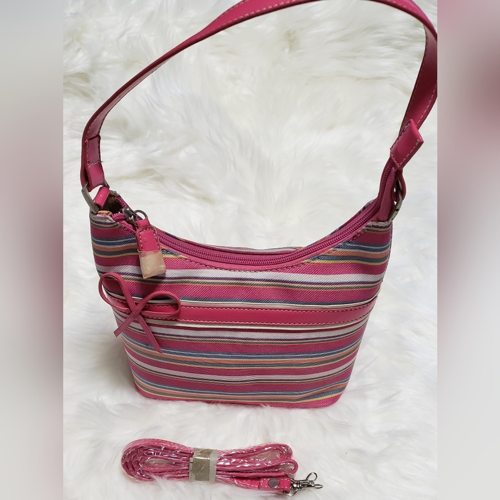 Adorable Pink Striped Mini Clutch Handbag 9" X 6.5"
